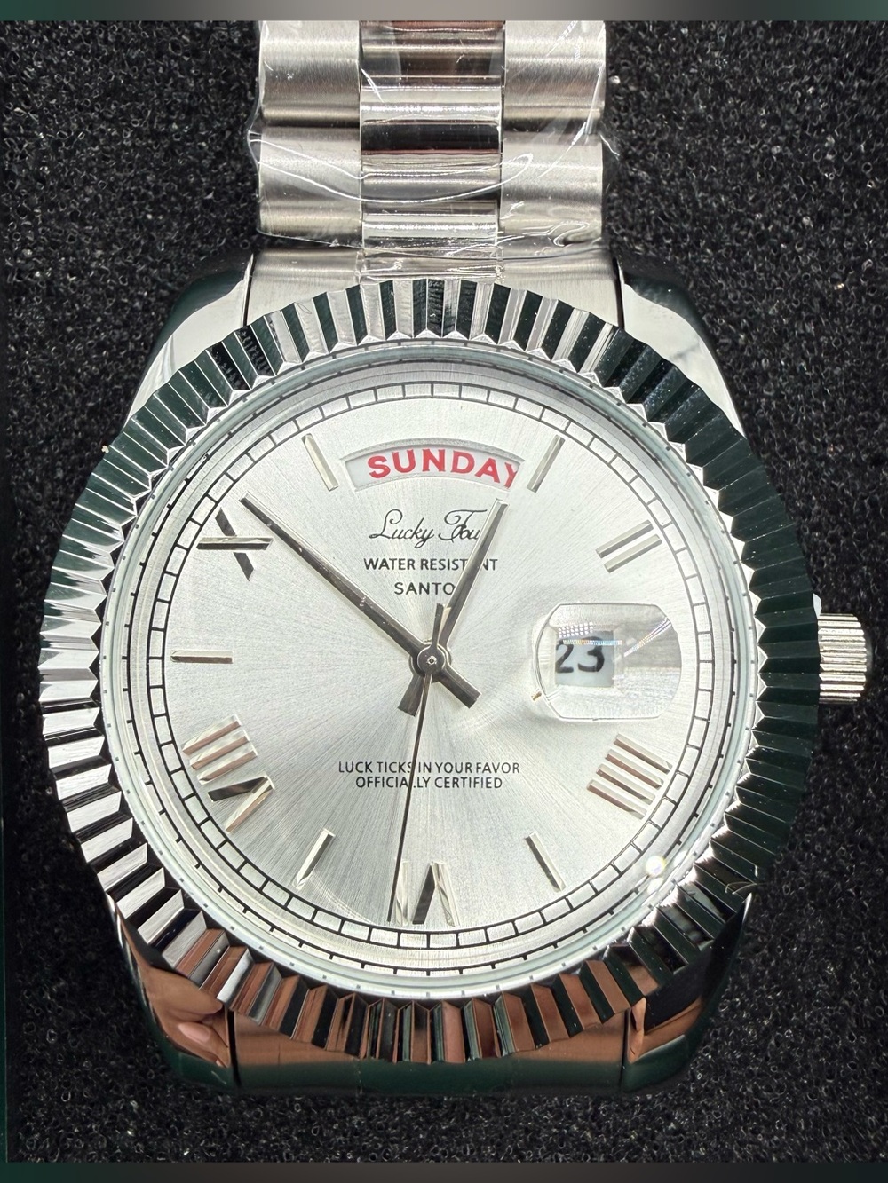 Lucky Fours Santos Pearl Silver 40mm Stainless Steel Watch New
